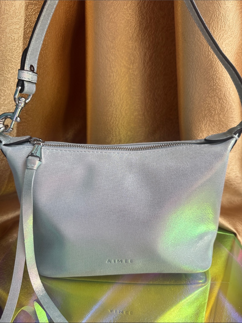 Aime Leon Dore Iridescent Silver Shoulder Bag with Shimmer